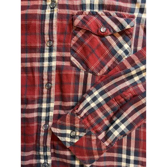 Guess Womens‎ Sz Med Snap Front Red Plaid Long Sleeve Shirt Embellished Collar - Picture 3 of 9